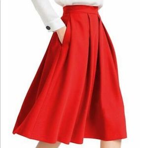 Yige Red Pleated Midi Skirt, size 2 (XS/S)